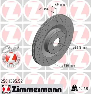 ZIMMERMANN  250.1395.52 Fren Disk (Delikli) Df6871 1936713 G1FY 1125 AB