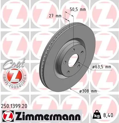 ZIMMERMANN  250.1399.20 On Fren Disk Ayna Kuga Iii (Dfk) 19> Focus Iv 19> JX61 1125 BEB 2305506