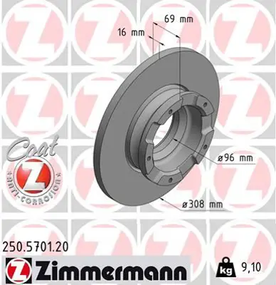 ZIMMERMANN  250.5701.20 Arka Fren Disk Aynasi Transit Custom V362 12> ( Abs Li) O.Ceker Cap (308×16) 0986479f62-Df6963s BK212A097EA 2012584 2040064