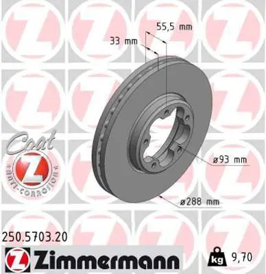 ZIMMERMANN  250.5703.20 On Fren Diski Aynasi Transit Custom V362 12> Arka Tek Teker Cap (288×33) BK211125HA BK211125GA 2221678