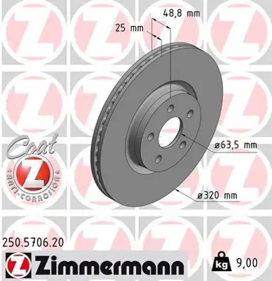 ZIMMERMANN  250.5706.20 Ön Disk Ayna Connect 14> KV6C1125FC 2252905 2279489 2279490