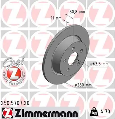 ZIMMERMANN  250.5707.20 Arka Fren Disk Ayna Connect 14> 986479762 KV6C2A315BC 2279492 KV6C2A315AC