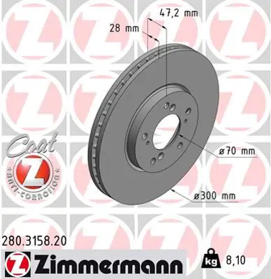 ZIMMERMANN  280.3158.20 Fren Disk 986479032-Df4552 45251S1AE20 45251S1AE20 45251S1AE40