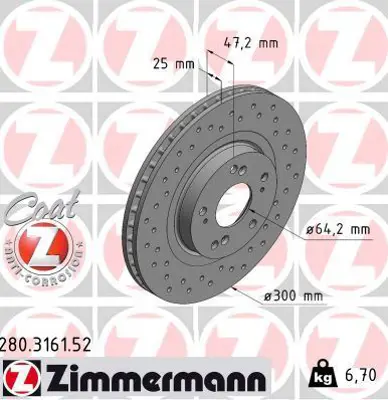 ZIMMERMANN  280.3161.52 Fren Diski Ön Civic Vii 2001-2005-Integra 2004-2007 (Delikli) 986479534-Df4288 45251S6MA10