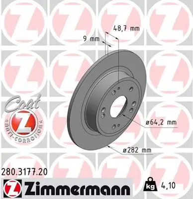 ZIMMERMANN  280.3177.20 Arka Fren Aynasi Accord Ix 2.0i/2.2 I-Dtec/2.4i 08=> 0986479738-Df4982 42510TA0A00