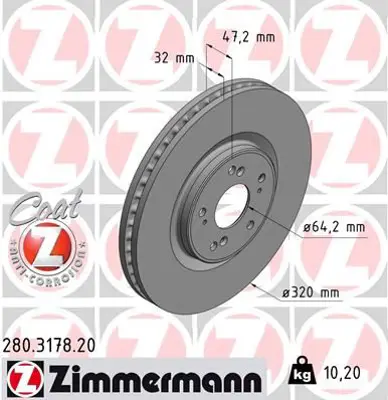 ZIMMERMANN  280.3178.20 Fren Diski Ön Accord Viii 2008 > 0986479743-Df6437 45251TL0G50 45251TL0G51
