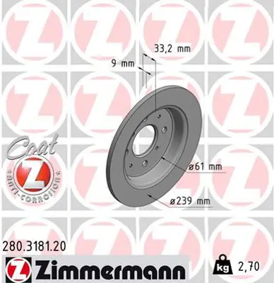 ZIMMERMANN  280.3181.20 Fren Disk 0986479739 42510TG5H00 42510TG0T00 42510TG0T01