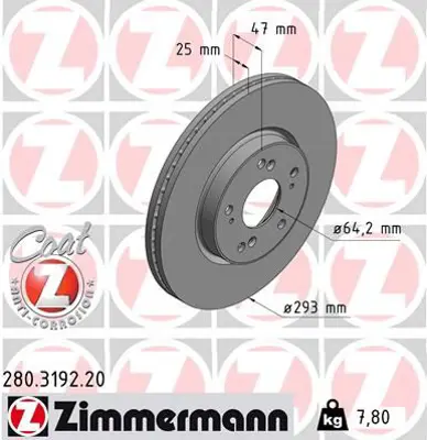 ZIMMERMANN  280.3192.20 Fren Diski 0986479g58 45251T2GA00 45251T2JH01 45251T7WA02