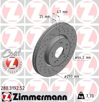 ZIMMERMANN  280.3192.52 Fren Disk (Delikli) 45251T2JH01 45251T2MT01 45251T3VA01