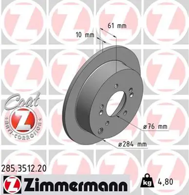 ZIMMERMANN  285.3512.20 Fren Diski Arka Highway Van 2000 >ix35 2010 >santa Fe I 2000-2006-Santa Fe Ii 2005-2006-Trajet 2000- 986479126-Df4287 584113A300