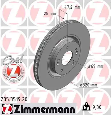 ZIMMERMANN  285.3519.20 Fren Disk 51712 2T000 51712 2T100