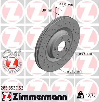 ZIMMERMANN  285.3537.52 Fren Disk (Delikli) 51712 S0100