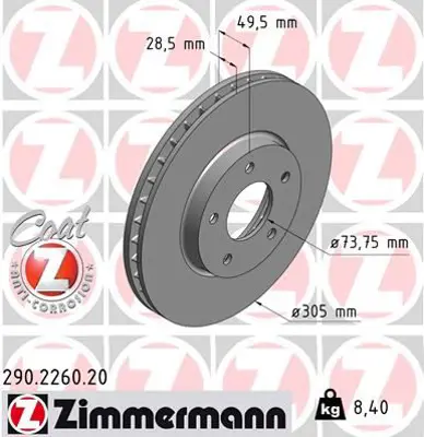 ZIMMERMANN  290.2260.20 Ön Fren Aynasi Jaguar Xj (X300) 6 3.2-4.0 94=> Xk8 Coupe 4.0 96=> Qev-Odv (Havali) 986478662-Df4095 JLM20150