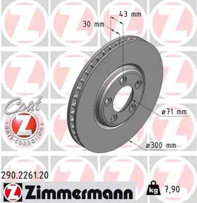ZIMMERMANN  290.2261.20 Ön Fren Aynasi Jaguar Stype 2.7d (04-07) 3.0v6 (1999-2007) 4.0 V8 (99-02)4.2 V8 (02-07) (300x30x5dl) 986478778-Df4105 JLM20801 2XR858130