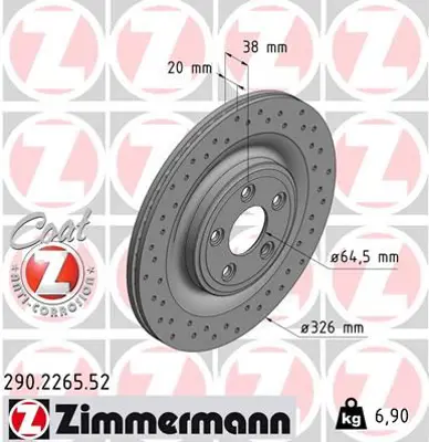 ZIMMERMANN  290.2265.52 Arka Fren Aynasi Jaguar Xf (2008-2015) Xj (94-2015=> Xjs Xk (96-2014) Stype (99-07) ( Cap 326mm )  (Delikli)-986479628-Df6295 C2C25339 C2C26352