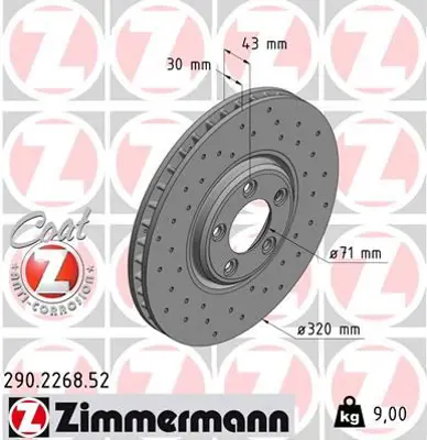 ZIMMERMANN  290.2268.52 Ön Fren Aynasi Jaguar Stype 2.5 V6-3.0 V6-4.2 V8-2.7 D (99-07) Xj 3.0-3.5-4.2-2.7 D (03-09) (320 Mm) (Delikli)-986479627-Df4702 C2C8354