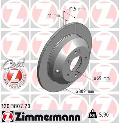 ZIMMERMANN  320.3807.20 Arka Fren Aynasi Santafe (09-12)sorento 12>(302x11x5) 986479081-Df7996 584112P000 584112W010