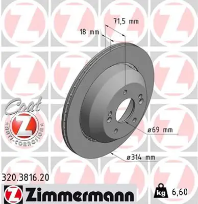 ZIMMERMANN  320.3816.20 Fren Diski 0986479f43 58411 C5700 S58411 C5700