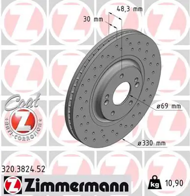 ZIMMERMANN  320.3824.52 Fren Disk (Delikli) Df6958s 51712 D4800