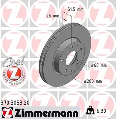 ZIMMERMANN  370.3053.20 Fren Diski Ön 3 2013 > 0986479c36-Df6661s B45A33251A