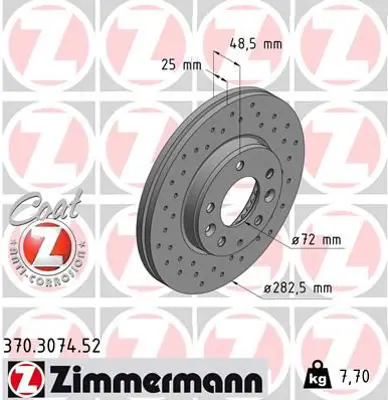 ZIMMERMANN  370.3074.52 Ön Fren Aynasi Havali Mazda 6 1.8/2.0/2.0di/2.3 02- (Delikli) 986479132-Df4386 GJ6Y3325XA
