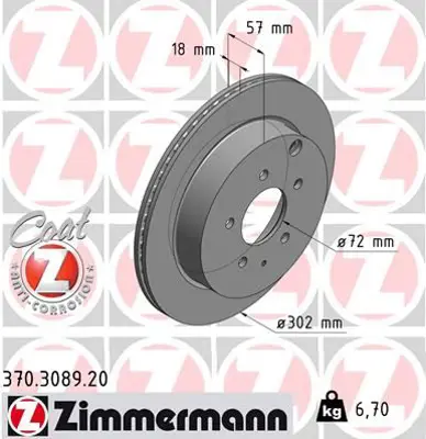 ZIMMERMANN  370.3089.20 Fren Diski. Arka. [302 /18-16 Mm]. Hava Kanalli. Kaplamali  986479757 L206 26 251C L528 26251