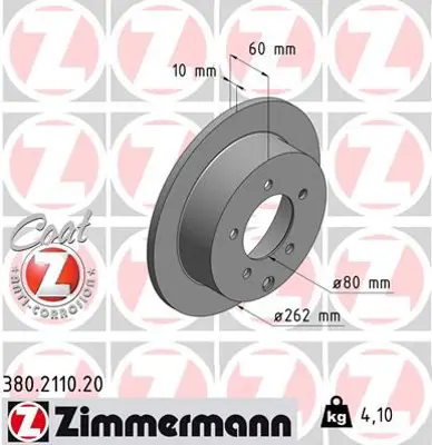 ZIMMERMANN  380.2110.20 Fren Diski Arka Lancer 7 0986479a41-Df4973 4615A1024 4615A119 4615A194