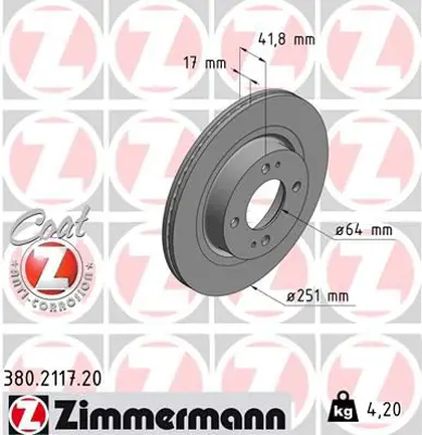 ZIMMERMANN  380.2117.20 Fren Disk 0986479d68-986479f14-Df6908 4615A129