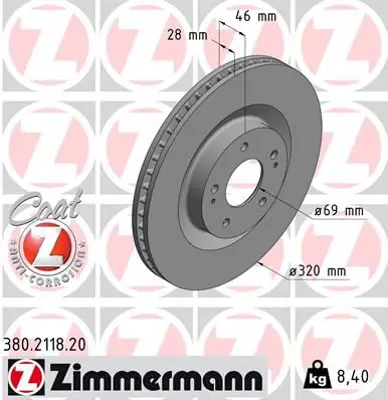 ZIMMERMANN  380.2118.20 Fren Disk 0986479g20 4615A230