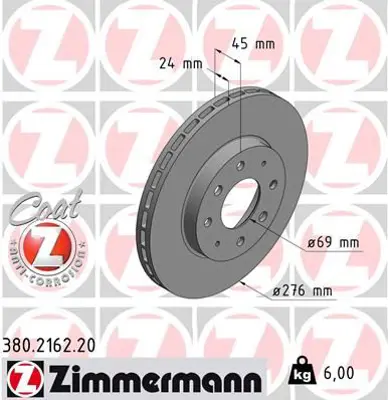 ZIMMERMANN  380.2162.20 Fren Diski. Ön. [276.0 /24.0-22.4 Mm]  986479140-Df4345 MB895098 MB950886 MR389725