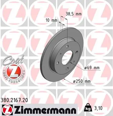 ZIMMERMANN  380.2167.20 Fren Diski Arka Colt Czc 2006-2009-Colt Vi 2004-2012 986479236-Df4463 4605A076 M4605A076