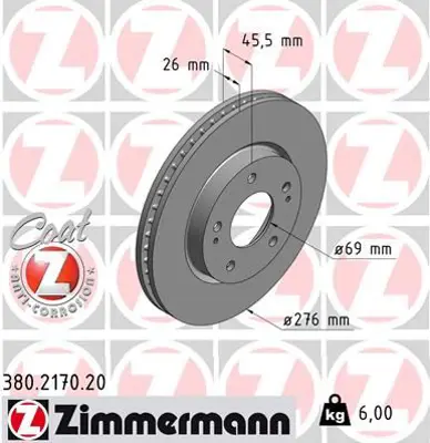 ZIMMERMANN  380.2170.20 Fren Diski Ön Caliber 2006>asx 2010>lancer 2007>lancer Sportback 2008> 986479783-Df4933 5105513AA