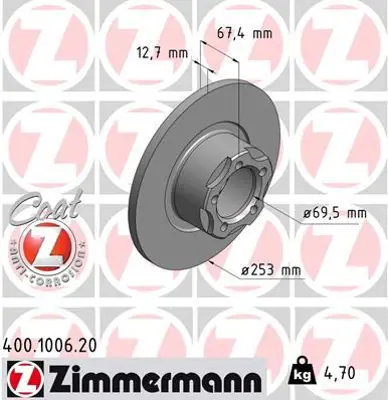 ZIMMERMANN  400.1006.20 Fren Disk 1104210112 110421021264 1124210412