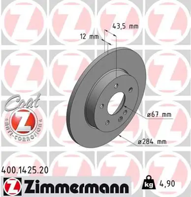 ZIMMERMANN  400.1425.20 Fren Diski On Mercedes C-Class W202 93>00 A2024210212