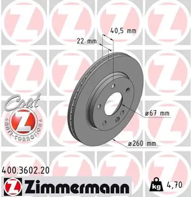 ZIMMERMANN  400.3602.20 Fren Diski On Mercedes A-Class W168 97>04 A1684210212