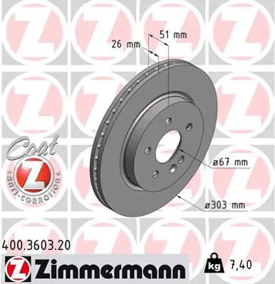ZIMMERMANN  400.3603.20 Fren Diski On Mercedes Ml-Class W163 98>05 A1634210212