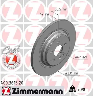 ZIMMERMANN  400.3613.20 Fren Diski Arka Mercedes Ml-Class W163 98>05 A1634230212