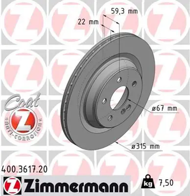 ZIMMERMANN  400.3617.20 Fren Disk 986478966-Df4551 2204230312 220423031264 A2204230312