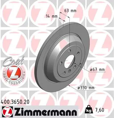 ZIMMERMANN  400.3650.20 Fren Diski Arka Mercedes W164 W251 A1644231212