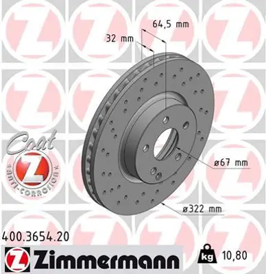 ZIMMERMANN  400.3654.20 Fren Diski On Mercedes W204 S204 W212 S212 C207 A207 A2044211012