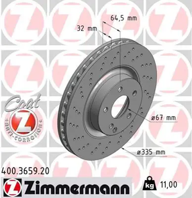 ZIMMERMANN  400.3659.20 Fren Diski On Mercedes S-Class W221 C216 A2214211712