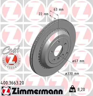 ZIMMERMANN  400.3663.20 Fren Diski Arka 4-Matic Mercedes X164 W251 W164 A1644231312
