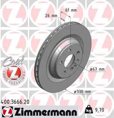ZIMMERMANN  400.3666.20 Fren Disk 986478966 2204230512 220423051264 A2204230512