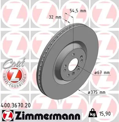 ZIMMERMANN  400.3670.20 Fren Diski On 4-Matic Mercedes Gl-Class X164 06>12 A1644211512