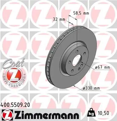 ZIMMERMANN  400.5509.20 Fren Diski On Mercedes Vito W447 14> A4474210012