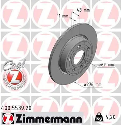 ZIMMERMANN  400.5539.20 Fren Diski Arka Mercedes W177 W247 C118 A2474230112