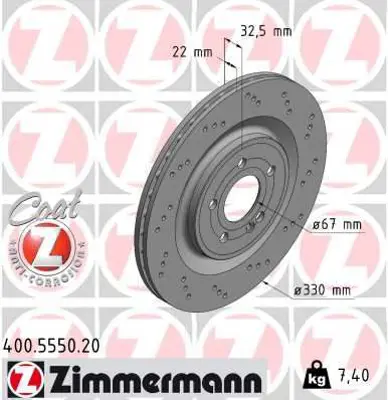 ZIMMERMANN  400.5550.20 Fren Diski Arka 4-Matic Mercedes W177 V177 C118 H247 A2474230400