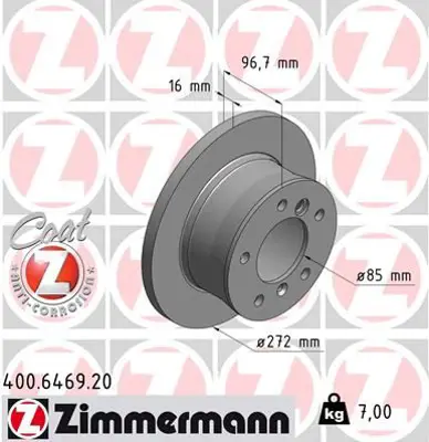 ZIMMERMANN  400.6469.20 Fren Diski Arka Mercedes Sprinter B901>b904 . Vw Lt 28-35-46 Tek Teker A9024230312 2D0615601A