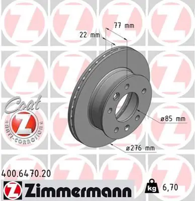 ZIMMERMANN  400.6470.20 Fren Diski On Mercedes Sprinter B901>b904 . Vw Lt 28-35-46 A9014210312 2D0407617