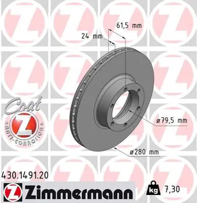 ZIMMERMANN  430.1491.20 Ön Fren Aynasi Renault Master Ii 98>06 Opel Movano A 98>06 (280x24) Havali 6 Delik 7700302128 4500098